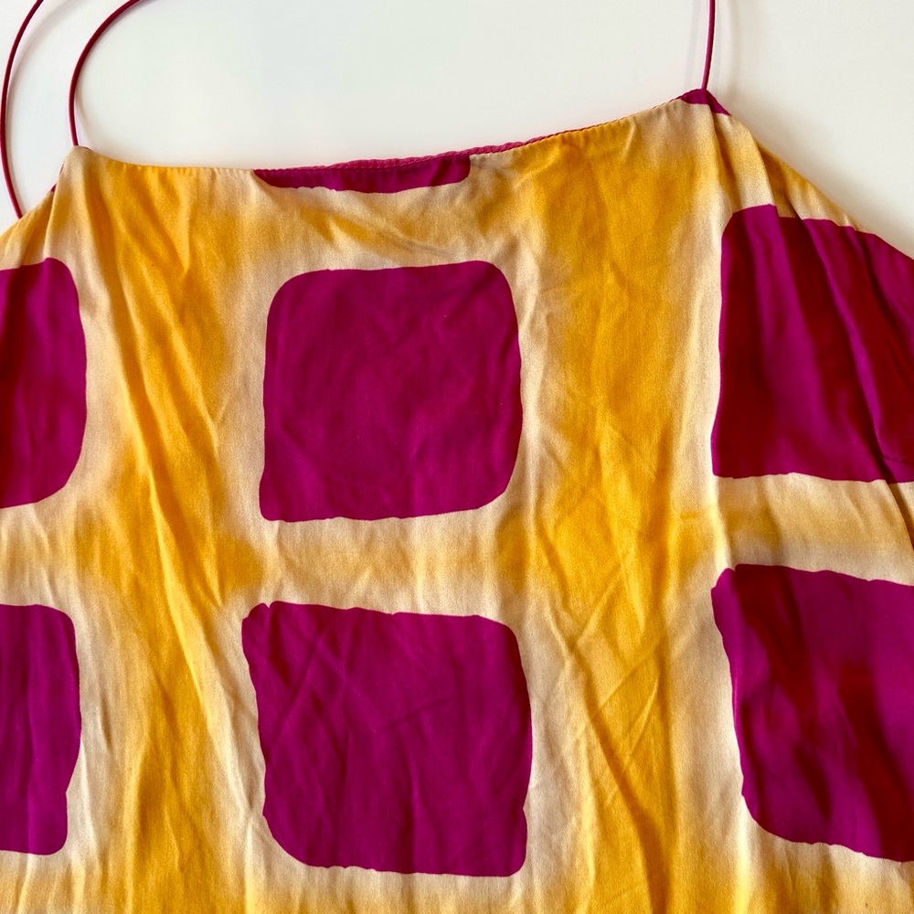 Anthropologie Pink and Yellow Square-Print Midi Slip Dress - Picture 7 of 15